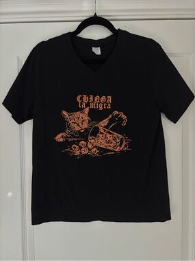 Black Cat Graphic T-Shirt with Orange Print - Pets Cat